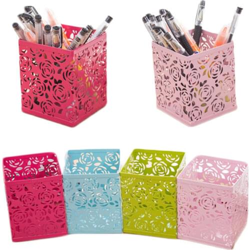 Desk Storage Container Hollow Pen Holder Organizer Stationery Office Supply Pencil Case three colors