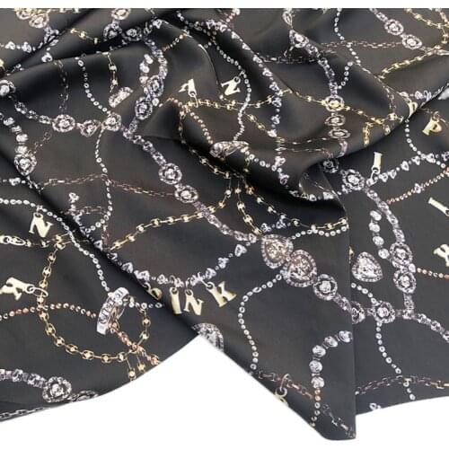 Summer brand silver chain twill silk direct injection through bottom printing fabric designer fabric sewing fabric for dress