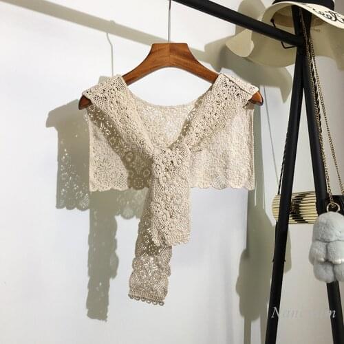 Small Shawl Shoulder-Matching Fake Collar Womens Summer Wear Outer Wear New Crocheted Hollow Sun Protection Knotted Scarf Top