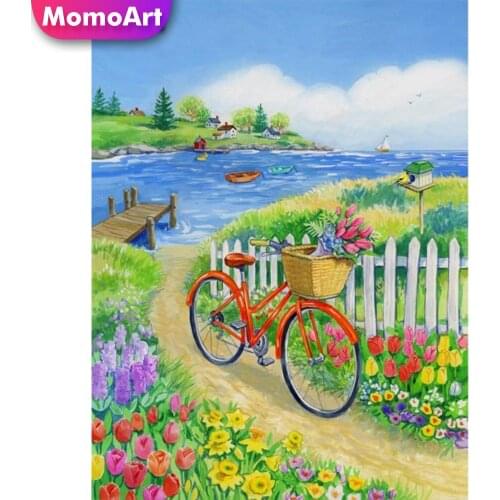 MomoArt 5D DIY Diamond Embroidery Full Square Round Bicycle Diamond Painting Landscape Diamond Mosaic Sea Wall Decoration