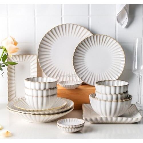 White Ceramic Plate Set Home Dinner Plate Bowl Steak Salad Tableware Creative Nordic Breakfast Dishes Plates Sets Coffee Mug Cup