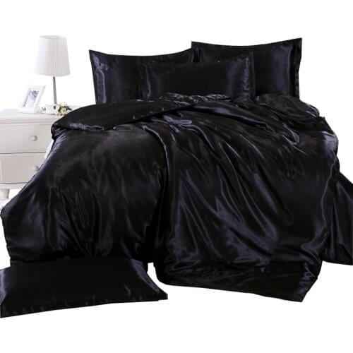 Write Black / White Bedding Sets King Double Size Satin Silk Summer Used Cold Bed Linen Luxury Bedding Kit Duvet Cover Set