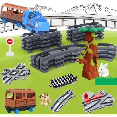 Action Train Rail Railway Transportation Sets Railer Track Accessories Big Size Building Blocks Compatible Bricks Car Kids Toys