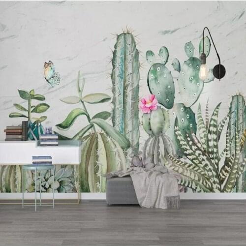 Custom 3D Wall Mural Hand Painted Nordic Cactus Plant Flowers Photo Wallpaper Living Room Bedroom Home Decor Papel De Parede 3D