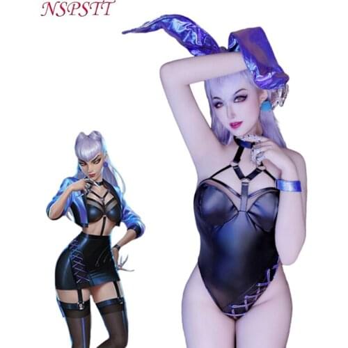 NSPSTT KDA Evelynn Cosplay Costume Bunny Girl Jumpsuit KDA ALL OUT Costume Sexy Cosplay for Women LOL Game Bunny Suit Halloween