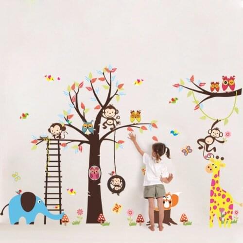 Monkey Elephant Tree Wall Stickers For Living Room Home Decoration Background Pvc Plane Plant Mural Door Diy Wallpaper New