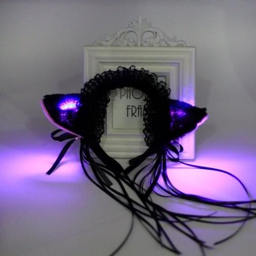 Anime Fur Ear Pattern Glow Hair Hoop Cat Bell For Lolita Girls Women Night Party Club Bar Wearing Maid Light Headband