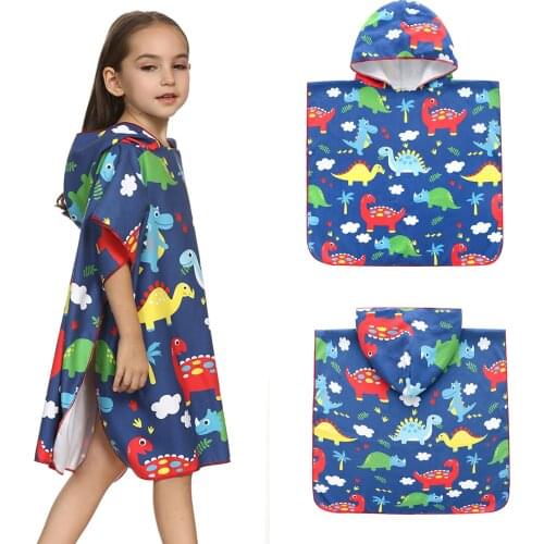 Toddler Baby Girls Boys Cartoon Beach Towel Hooded Dinosaur print Swimsuit Cover-up Sundress Multifunctional blanket dress