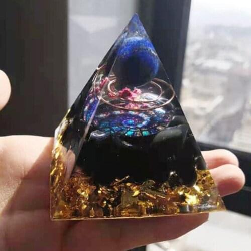 Ogan Energy Crystal Pyramid 3D Rune Obsidian Natural Crystal Crushed Stone Energy Pyramid Decoration Jewelry Handicraft 60Mm