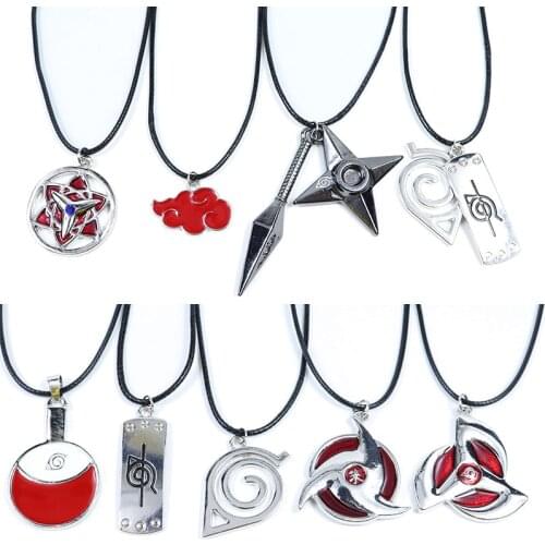 Anime Necklace Jewelry Prop Pendants Necklaces Leather Rope Konoha Symbol Shuriken Dart Red Cloud Necklace Unisex Gift