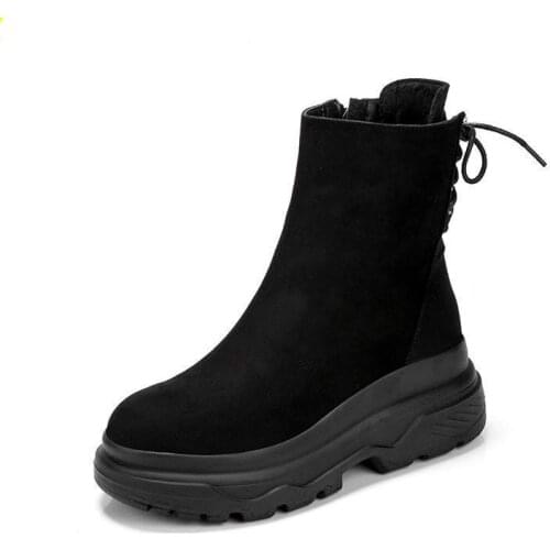 HOT Winter New Casual Platform Womens Snow Boots High Heel Waterproof Warm Pluss Female Short Boots Lace Up Woman Cotton Shoes