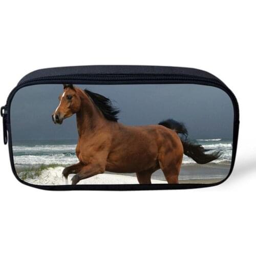 Portable Multifunctional Women Girls Cosmetic Bag Zipper Make Up Bag 3D Animal Horse Printing Storage Bag Foldable Pencil Bag