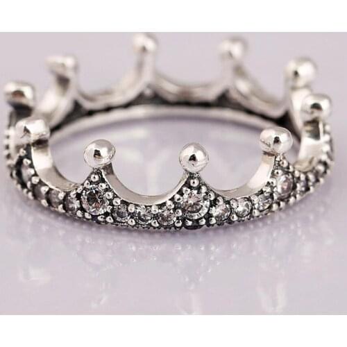 S925 Silver Enchanted Crown Clear Crystal Ring For Women Wedding Party Gift fit Lady Jewelry