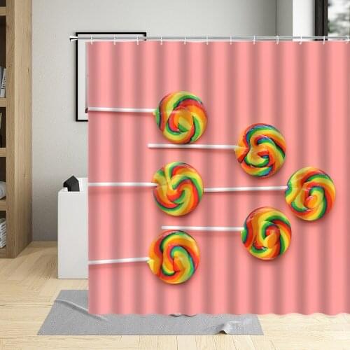 Delicious Food Dessert Lollipop Cake Donuts Coffee Hamburger Series Pattern Home Shower Curtain Waterproof Washable Polyester