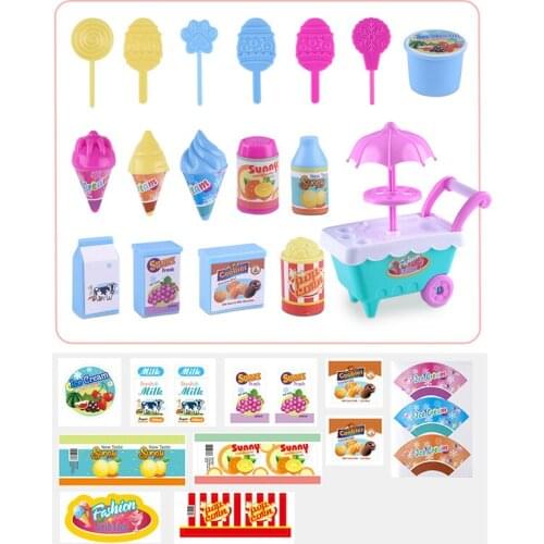 Cute Kids Simulation Candy Ice Cream Trolley Plastic Childrens Play House Toy Set Two Colors Random