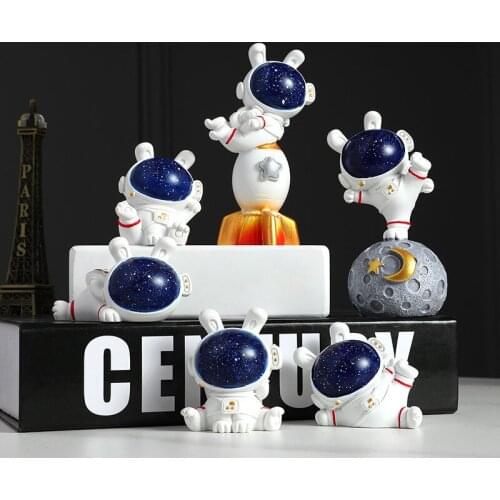 Astronaut Starry Rabbit Figurine Nordic Modern Home Decoration Statues and Sculptures Mobile Phone Holder Resin Decor In The Car