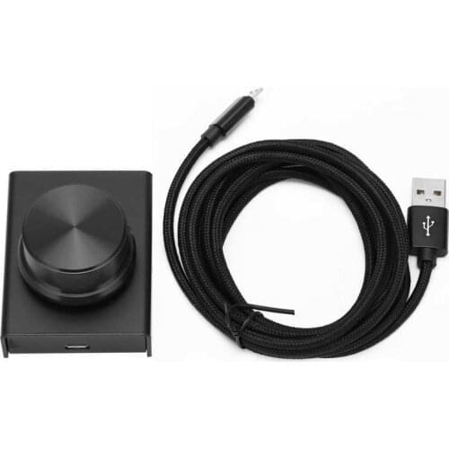 USB Volume Control Knob Portable Audio Adjusters Metal Black Replacement with Connection Line for OS X for Win 10 8 7