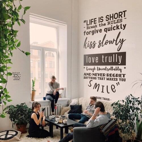 Inspirational Family Rules Sign Quote Wall Decal Life Is Short Break The Rules Positive Words Vinyl Wall Stickers Decor LL2400