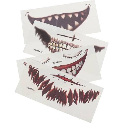Halloween Temporary Blood Knife Hourglass Skull Mouth Scary Body Makeup Tattoo Stickers DIY Halloween Decoration Party Supplies