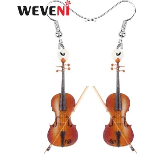 WEVENI Acrylic Wood Color Fiddle Violin Earrings Aesthetic Trendy Drop Dangle Jewelry For Women Girls Kid Vintage Gift Jewellery