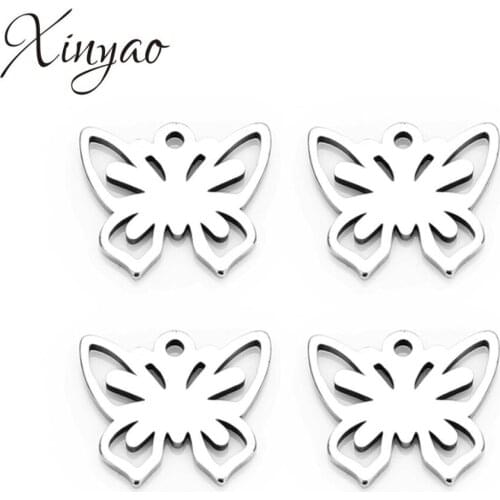 XINYAO 20pcs/lot 10*11.6mm Stainless Steel Butterfly shape Charm For DIY handmade Metal Bracelet necklaces Pendant Jewelry