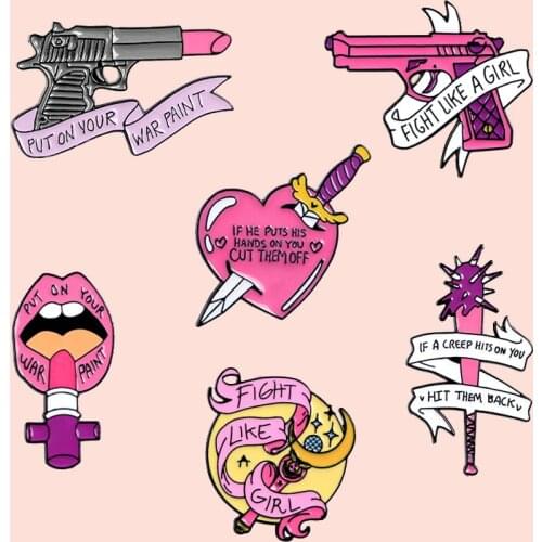 ZF1692 Feminism Jewelry Enamel Pins And Brooches Cartoon Creative Metal Denim Hat Badge For Friends Girl
