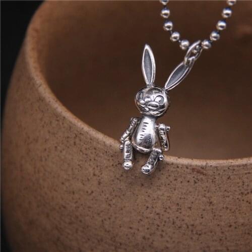 Buyee 100% 925 Sterling Silver Unique Pendant Women Puppet Type Bunny Rabbit Ins Style Necklace for Women Punk Rock Jewelry