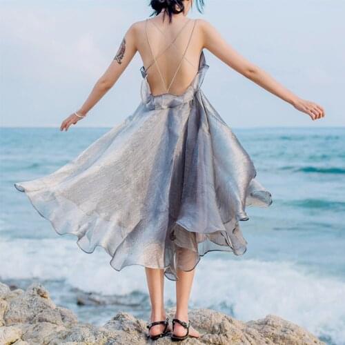 2021 Summer Beach Holiday Dress Spaghetti Strap Solid Women Sexy Off Shoulder V Neck Boho Party Dresses Vestidos