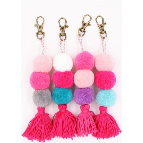 1pc 2019 New Bohemia Sweety Pink Color Gradient Ramp Pompom Keychain Bag Charm DIY Jewelry For Girls