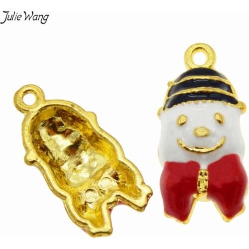 Julie Wang 10PCS Gold Base Alloy Enamel Snowman Head Charms Necklace Pendant Earrings Findings DIY Jewelry Making Accessory