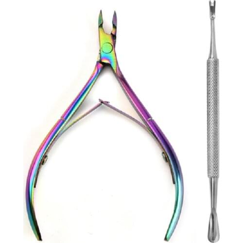 2Pcs/Set Remove Nail Cuticle Nipper Double Spring Dead Skin Pusher Stainless Steel Nail Art Manicure Pedicure Tools Kit