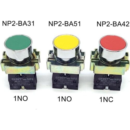 2pcs/lot CHINT Switch NP2-BA31 NP2-BA51 NP2-BA42 Momentary Push Button Self-reset Flat Pushbutton Switch Replace XB2-BA