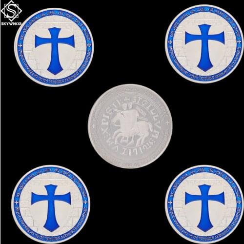 5PCS/lot Crusader Knights Templar Blue Token Silver Metal Coin Souvenir Coin Collectibles