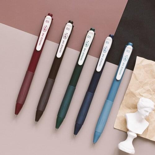 5Pcs/Set Vintage Ink Colored Gel Pen Creative DIY Diary Journal Writing Drawing Handle Quick-drying Pen Stationery Supplies