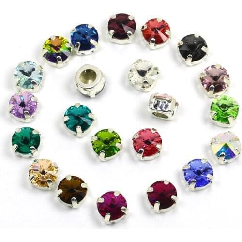 8mm rivoli glass crystal Flatback sew on rhinestone sewing rhinestes beads silver claw button for needlework Garment Accessories
