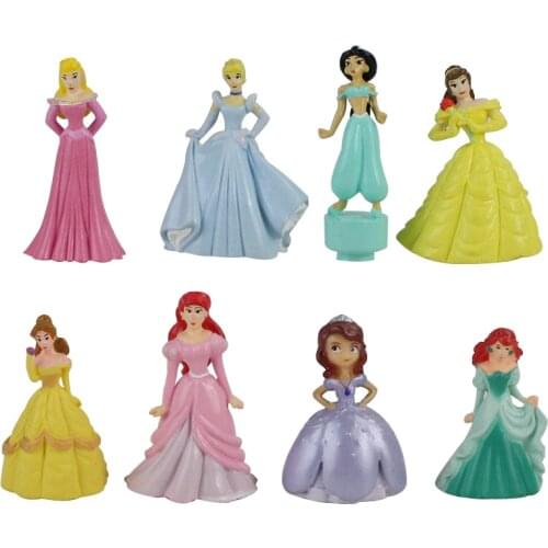 8pcs/lot Cartoon Princess Figures Snow White Belle Sleeping Beauty Mermaid PVC Model Toys Dolls