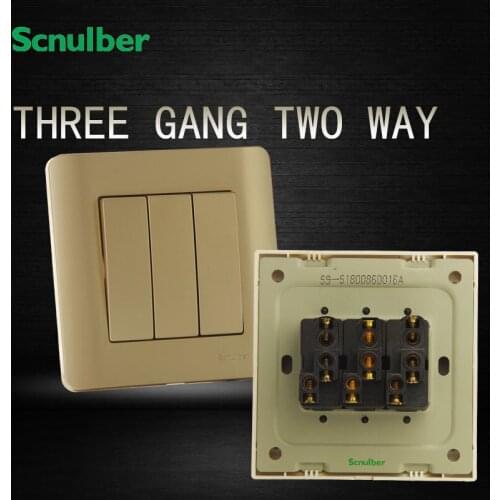 86x86 16A home lamp latching push button luxury champagne 3 gang 2 way electrical wall switch panel