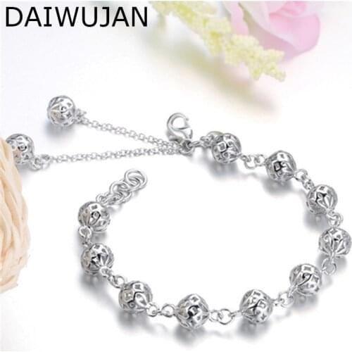 DAIWUJAN 925 Sterling Silver Hollow Beads Chain Charm Bracelets & Bangles For Women Fashion Elegant Jewelry Accessories