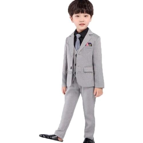 Boys Wedding Suit Children Formal Blazer Vest pants Tie 4Pcs Clothing Set Kids Performance Tuxedo Dress Party Costume