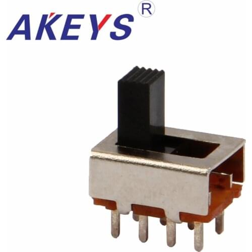 10PCS SS-23F04 2P3T-G7 Double pole three throw 3 position slide switch 8 solder lug pin verticle type without fixed pin