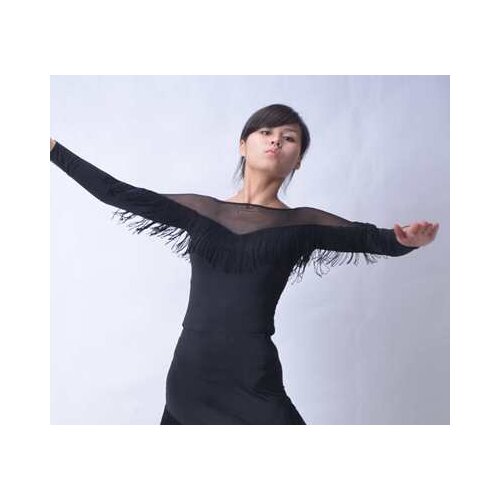 Exotic dance ballroom dance modern dance. The hollow fringed collar long sleeved jacket suits modern practice T13029