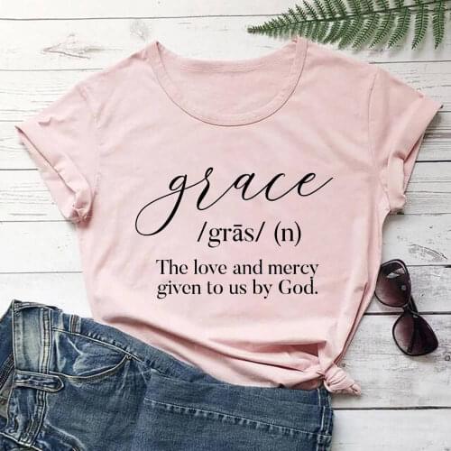 Grace Definition 100%Cotton Printed Women Christian Tshirts Faith Shirt Summer Casual Church O-Neck Pullovers Short Sleeve Top