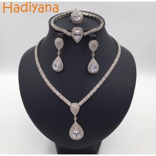 Hadiyana Sparking Waterdrop Shape Jewelry Set Newest Fashion Cubic Zircon 4pcs Wedding Set For Women Or Lady Party Jewelry CN117