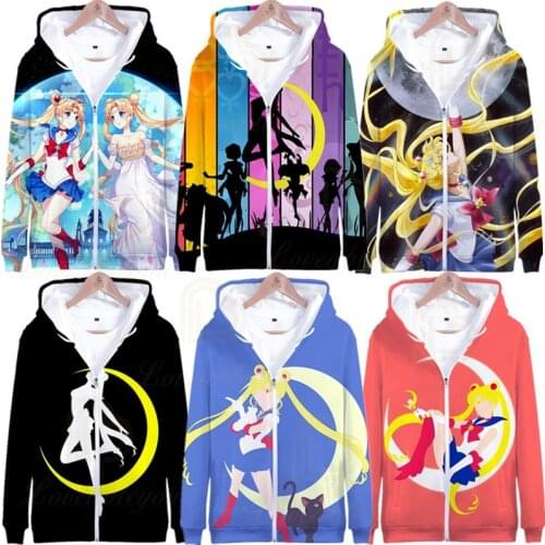 Kpop Sailor Moon 3D Zipper Hoodie Sweatshirt Women Girl Kawaii Anime Clothes Long Sleeve Zipper Streetwear Casual