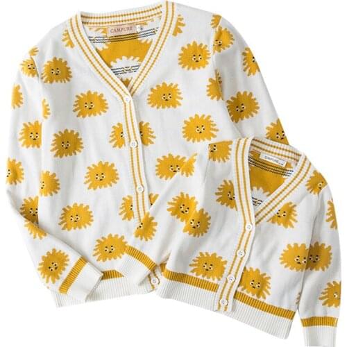 Baby Girls Korean Sweater Autumn/Winter New Sun Chrysanthemum Cardigan V-Neck Sweater Mother And Daughter Parent-Child Wear 2020