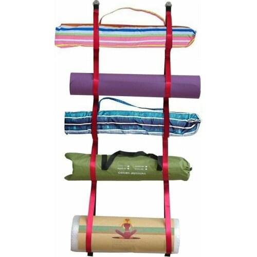 Wall Mount Yoga Mat Holder & Foam Roller Soft Webbing Rack-System Holds 5~6 Mat