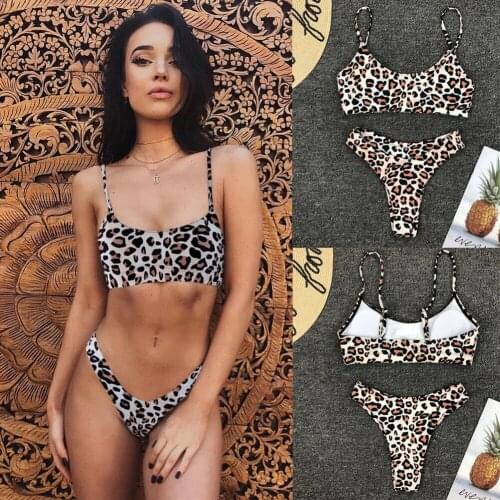 2019 New Style Fashion Hot Women Sexy Leopard Two-Piece Suits Push-up UnPadded Bra Swimsuit Triangle Bather