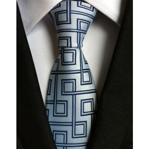 8cm New Classic Ties Young Men Fashion Blue Geometric Pattern Necktie to Match Shirts