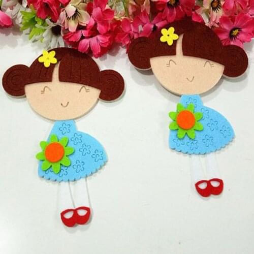 2PCS Adorable Blue Dressing Girl Felt Handmade Nonwoven Felt For DIY project Home Kindergarten Decoration