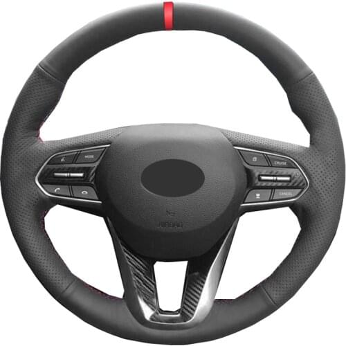 Hand Sewing Car Steering Wheel Cover Wrap Funda Volante For Hyundai Santa Fe 2019 2020 Non-slip Braid on the Steering wheel